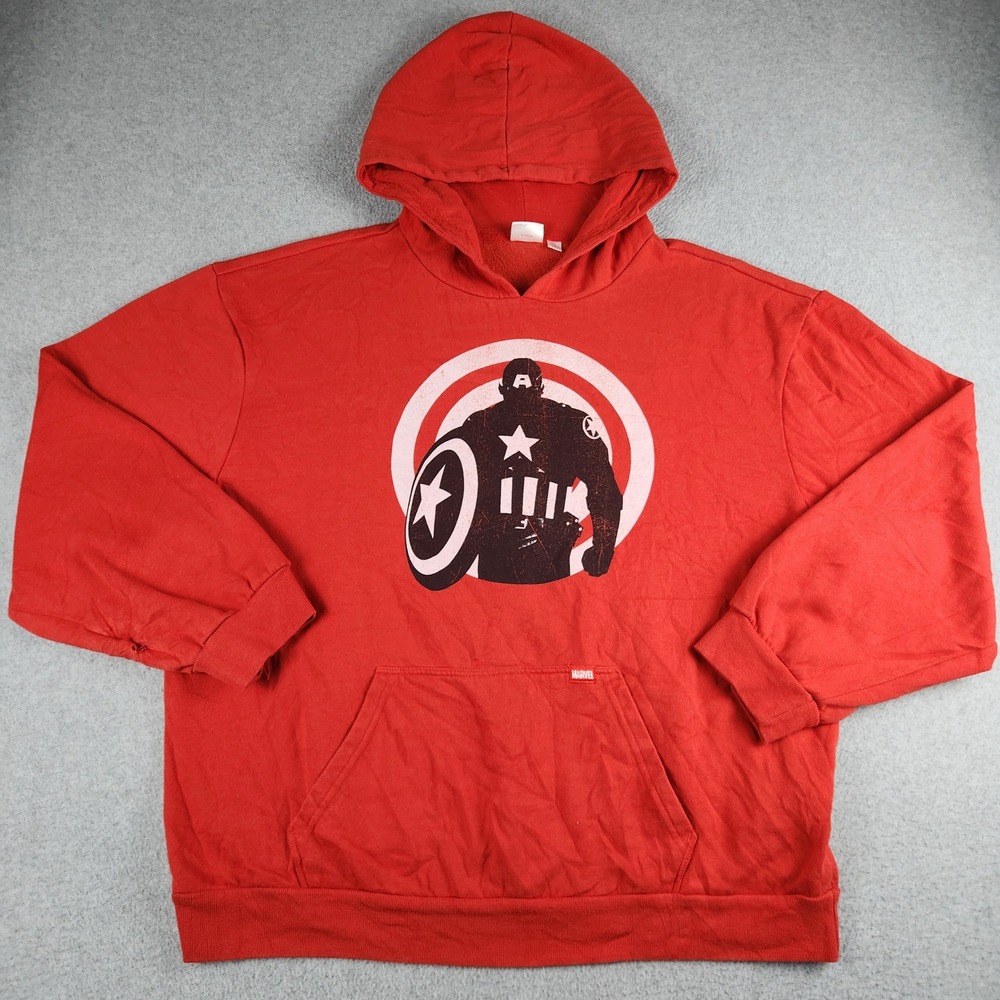 Marvel Hoodie Mens XXL Red Captain America Graphic Superhero Fleece Pullover